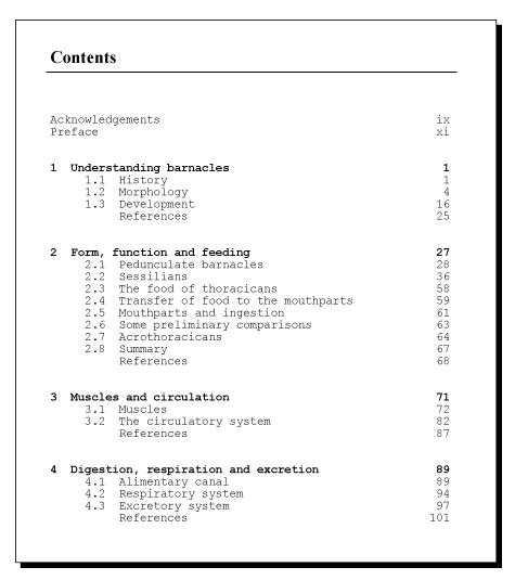 Sample image showing the Table of Contents from the front of a book