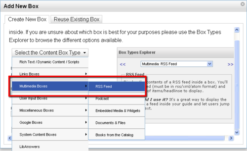 LibGuides Create Feed Box 2013-02-21.png