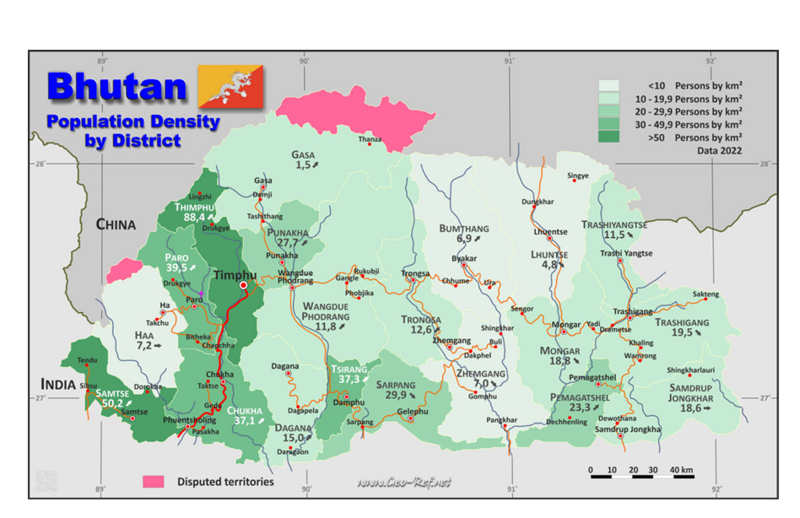 File:Bhutan Map of Population Distribution as of 2022.png