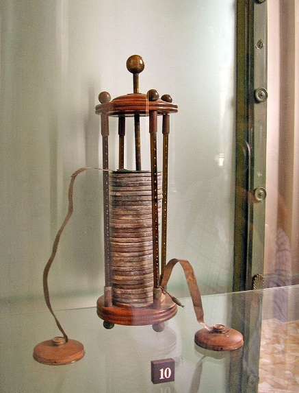 File:A voltaic pile, the first chemical battery.jpg