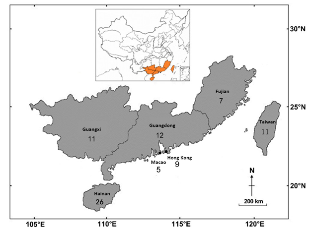 File:Picture1 Distribution of mangroves in China (numbers on the map stand for the numbers of true mangrove plant type).png