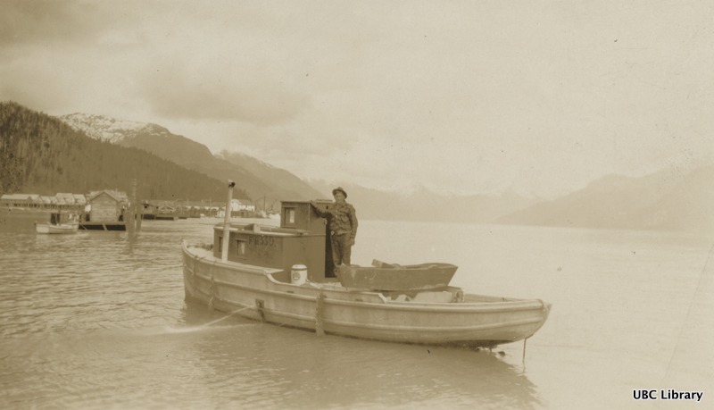 File:View of Emil Colman aboard his boat on the Skeena River, B.C.jpg