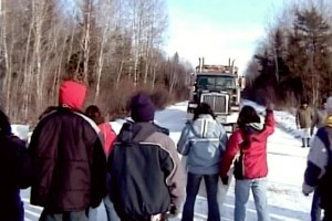 Teenagers of the Grassy Narrows First Nations starting an anti clear-cutting blockade.