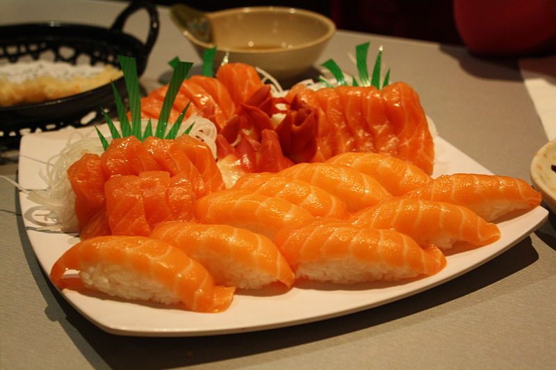 File:Salmon sushi and sashimi.jpg