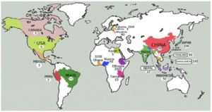 Natural sacred sites are found on all continents except Antarctica. Ourexamples come from 33 different countries – three each from North and South America;five from Europe; 12 from Africa; eight from Asia; and two from Oceania. Numbers inparentheses indicate the total number of examples from that country. In addition to theseexamples, three others – two from Europe and one from the whole world – represented more than one country and are not shown.