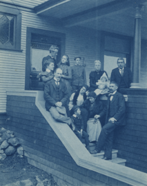 William A. Bauer, [Group portrait posed on the steps of a home], [between 1891-1901] (UL_1015_0025)
