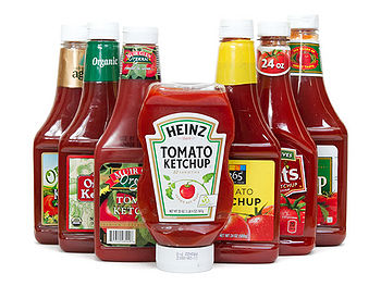 Different shapes and sizes of ketchup bottles