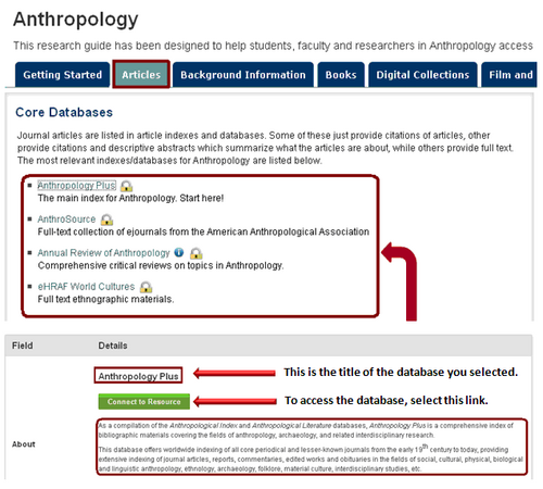 Select the database title to get more information about the database.