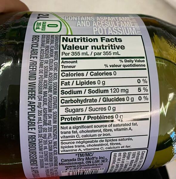 File:Label of Canada Dry Zero Sugar Ginger Ale.jpg