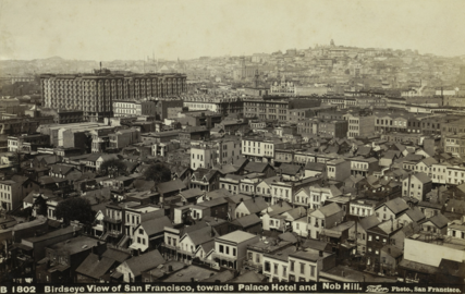 Isaiah West Taber, Bird’s-eye-view of San Francisco, towards Palace Hotel and Nob Hill, [not after 1888] (UL_1005_0002)