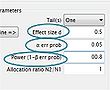 G*Power 3 screenshot - Parameter input for two independent means