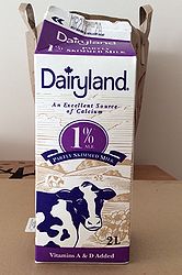 Dairyland 1% Milk in gable top paperboard carton