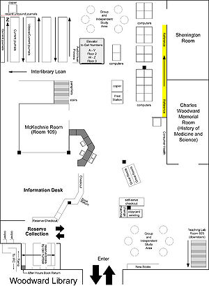 Map of Woodward Library Main floor