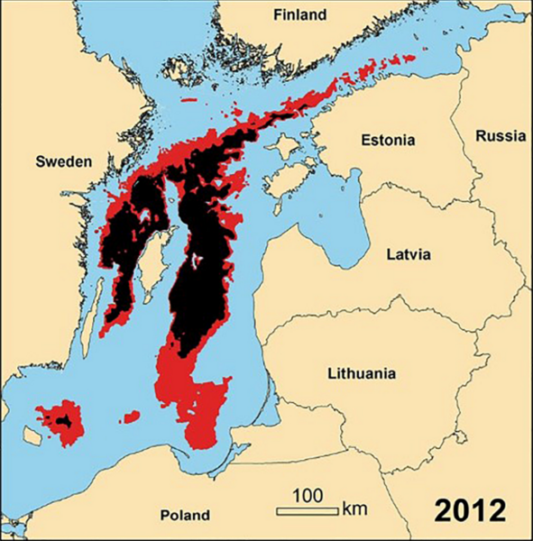 File:Figure 5. 2012, Baltic Sea, bottom hypoxia shown in red, anoxia shown in black.png