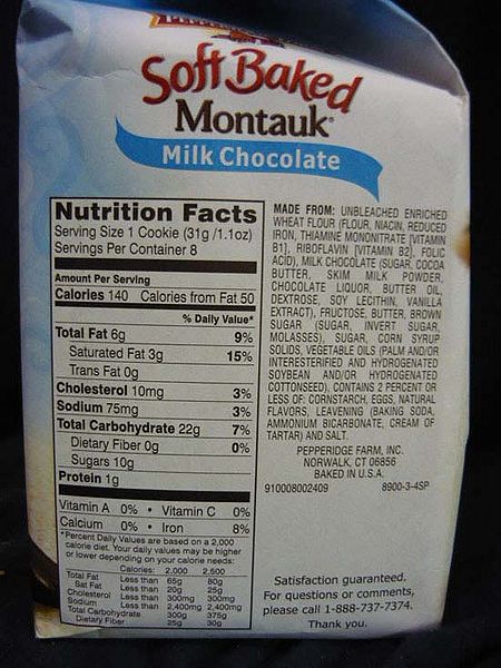 File:Food Label on Pepperidge Soft baked Cookie.jpg