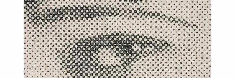 Example of halftone with dot matrix pattern and ink squeeze-out from the ​Graphic Atlas​