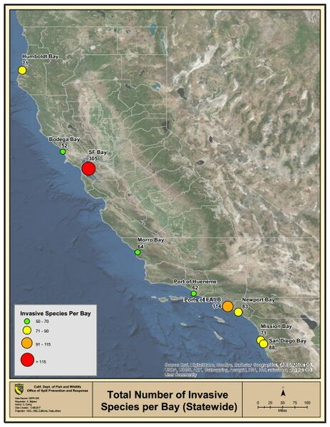 File:Figure 1. A large number of invasive species have been introduced in all major port areas and bays in California.jpg