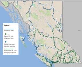 Map of electric vehicle chargers in British Columbia, 2022